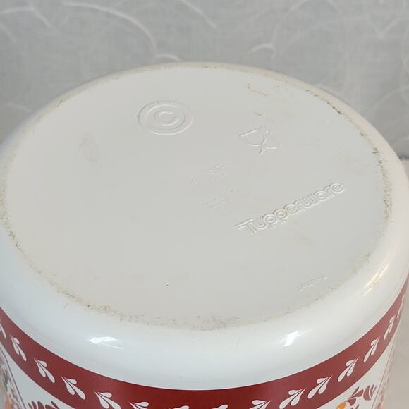 VINTGE Tupperware One Touch Canister Red Lidded Orange Rosemaling Tole Red 90s - Picture 4 of 14